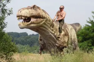 Vladimir Poutine sur un dinausaure trex