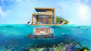 maison de luxe construite sur l'eau à Dubai